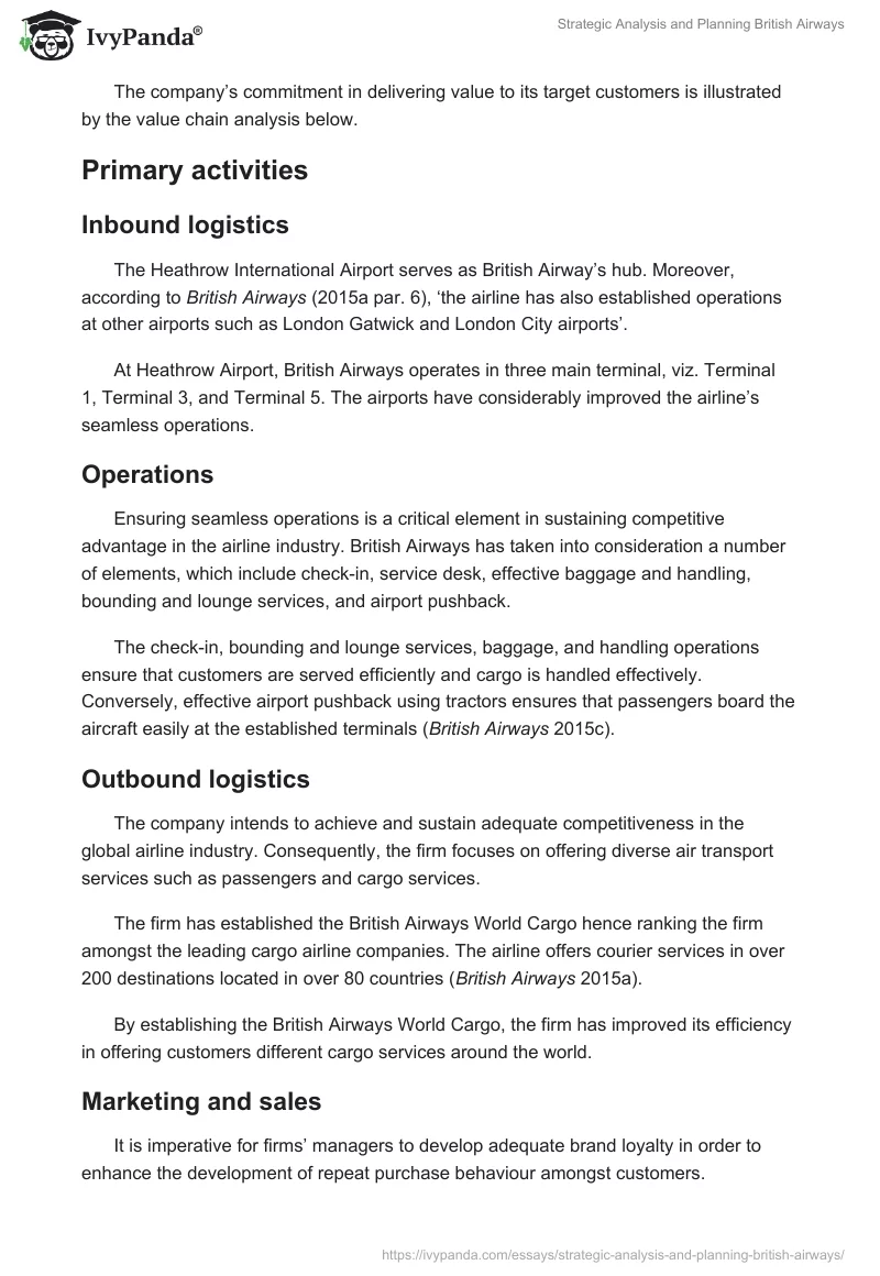 Strategic Analysis and Planning British Airways. Page 5