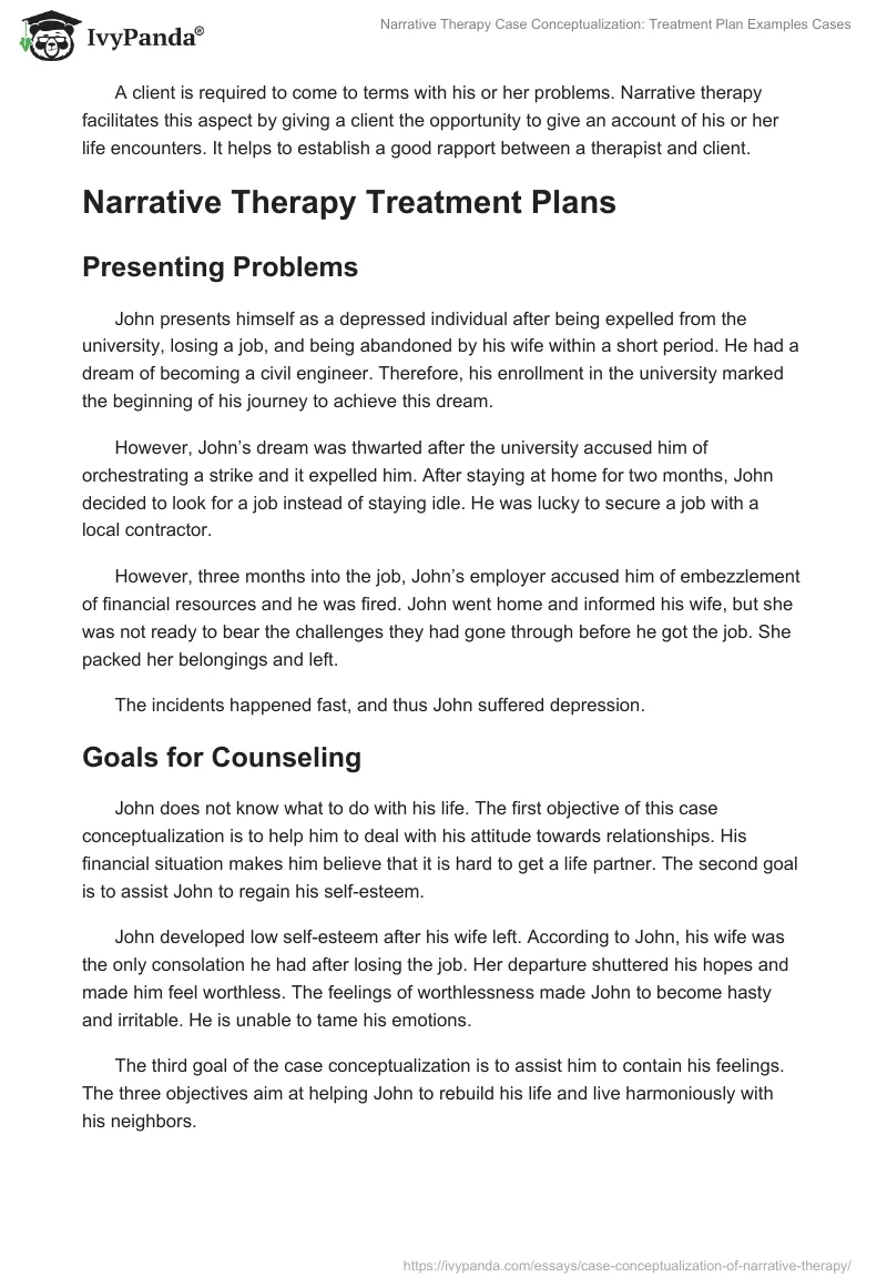 Narrative Therapy Case Conceptualization: Treatment Plan Examples Cases. Page 5