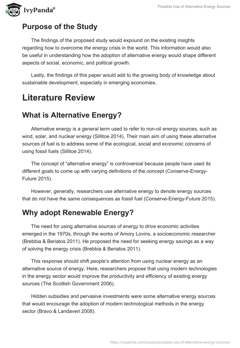 Possible Use of Alternative Energy Sources. Page 3