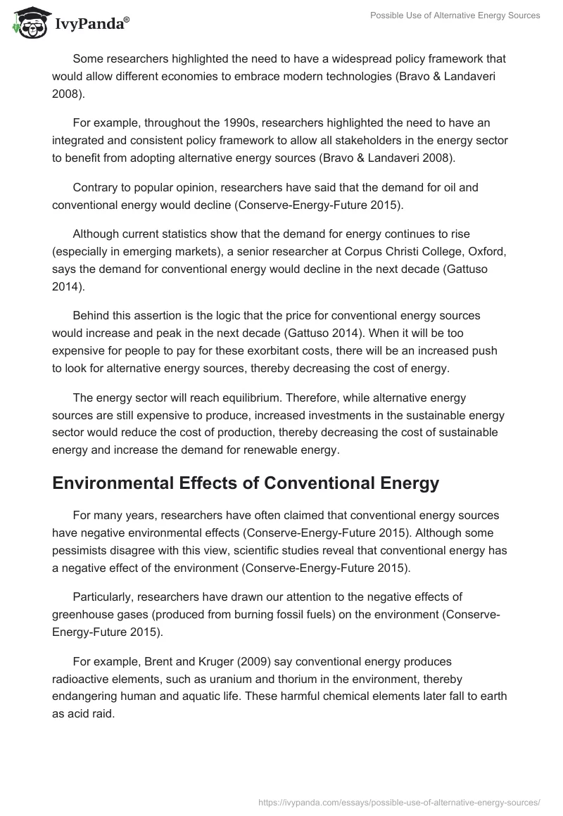 Possible Use of Alternative Energy Sources. Page 4