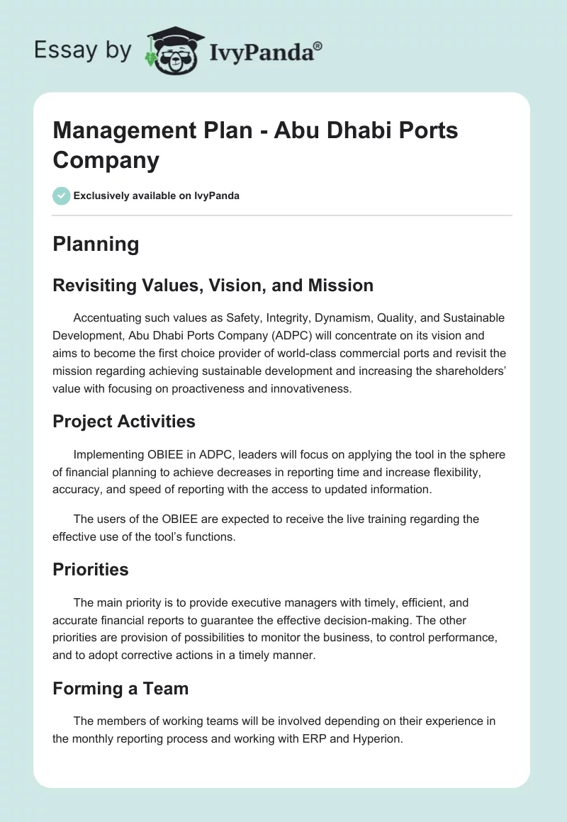 Management Plan - Abu Dhabi Ports Company. Page 1