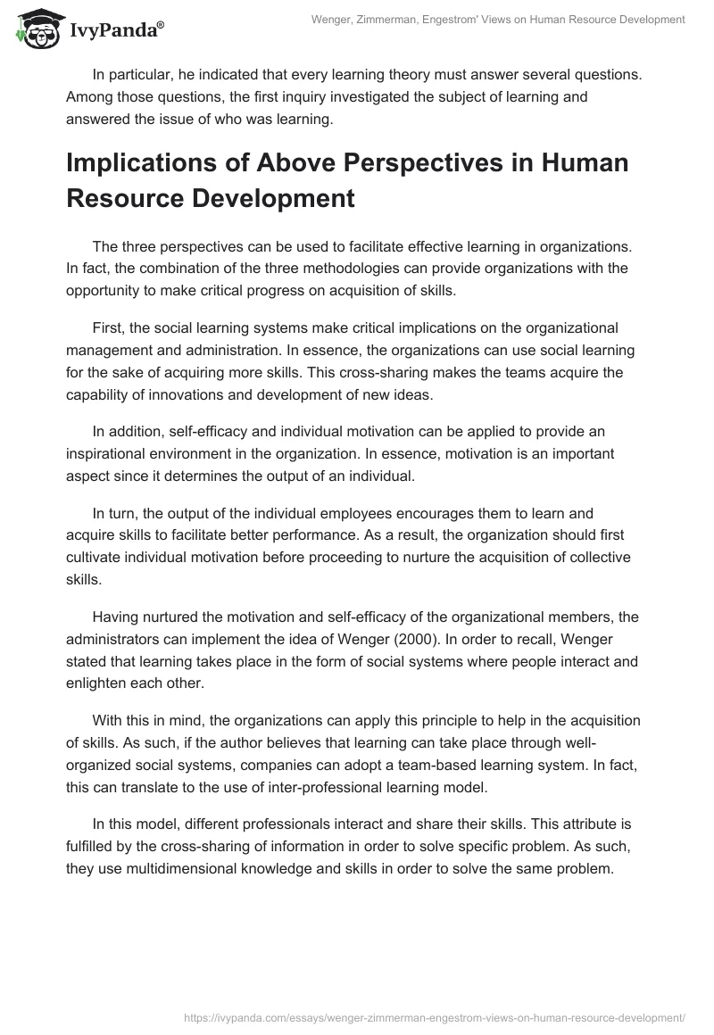 Wenger, Zimmerman, Engestrom' Views on Human Resource Development. Page 4