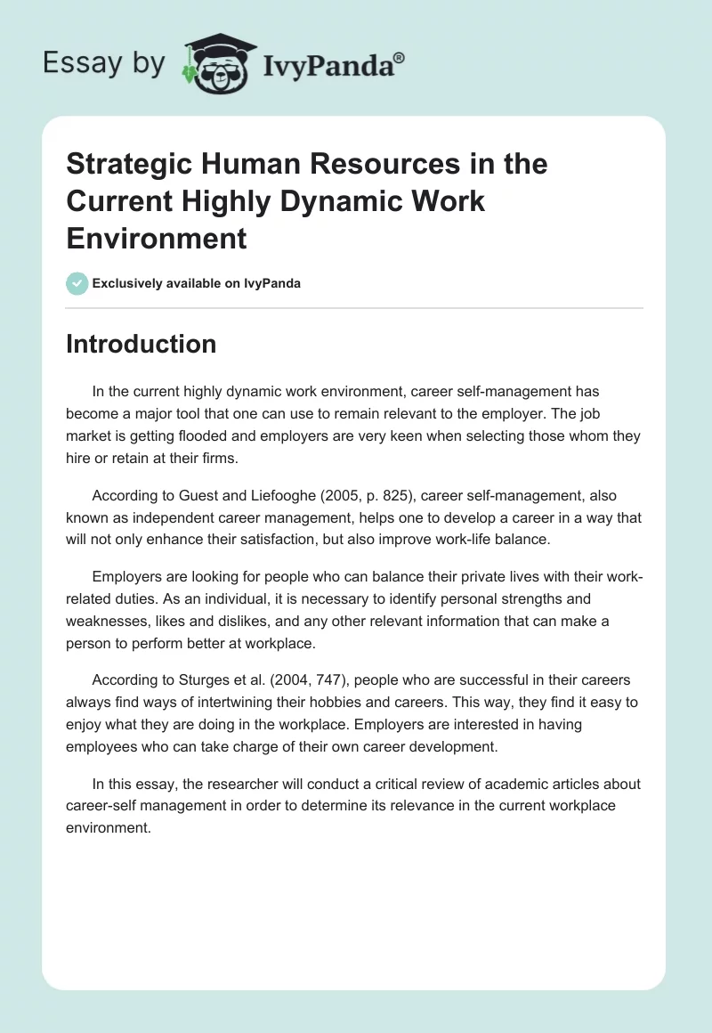 Strategic Human Resources in the Current Highly Dynamic Work Environment. Page 1
