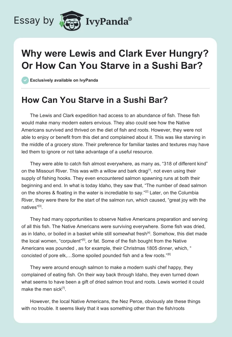 Why were Lewis and Clark Ever Hungry? Or How Can You Starve in a Sushi Bar?. Page 1