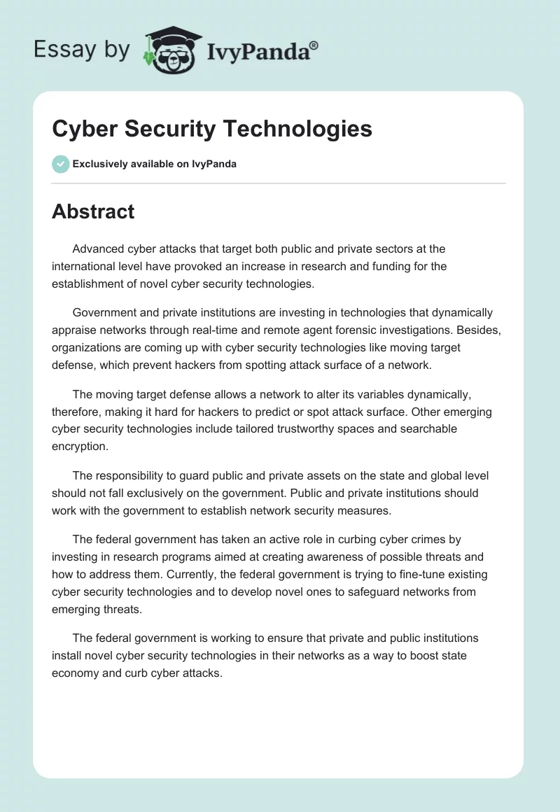 Cyber Security Technologies. Page 1