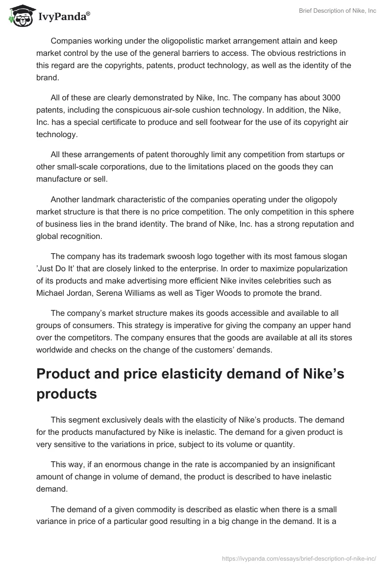 Brief Description of Nike Inc: Is Nike a Monopoly?. Page 3