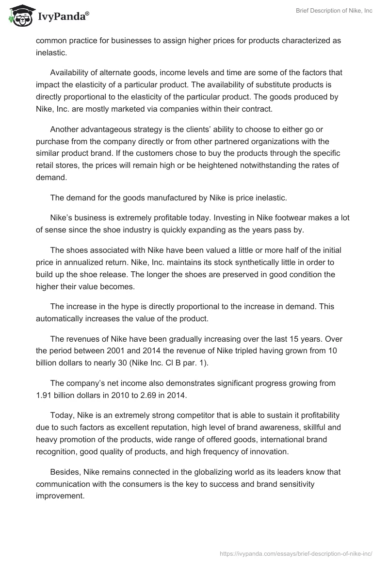 Brief Description of Nike Inc: Is Nike a Monopoly?. Page 4