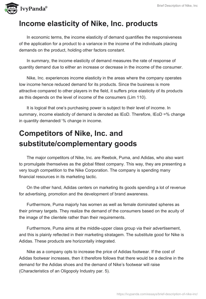 Brief Description of Nike Inc: Is Nike a Monopoly?. Page 5