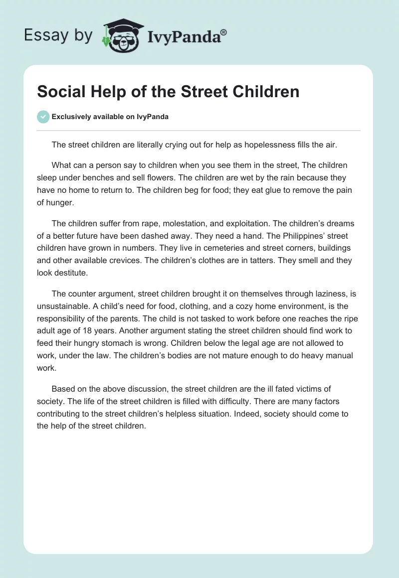 Social Help of the Street Children. Page 1