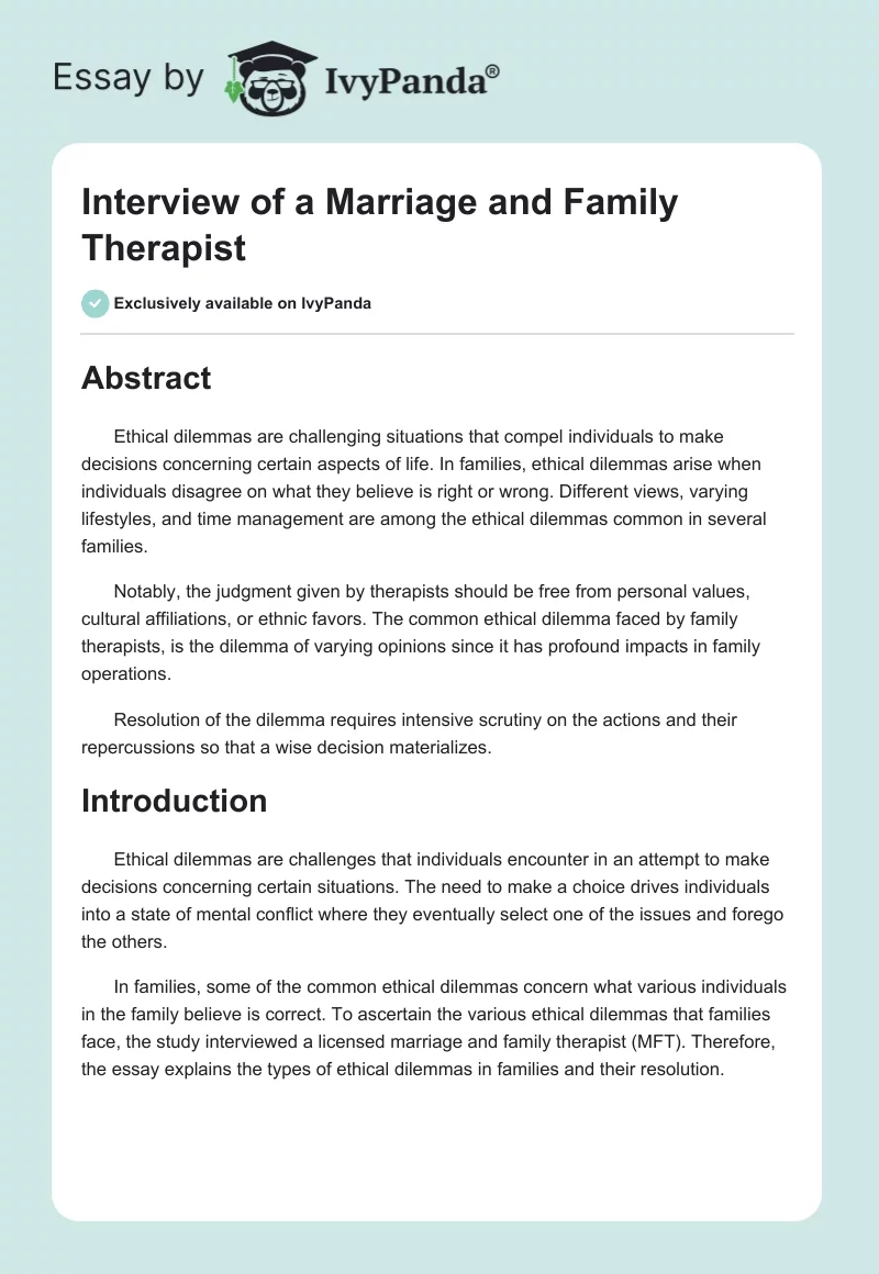 Interview of a Marriage and Family Therapist. Page 1
