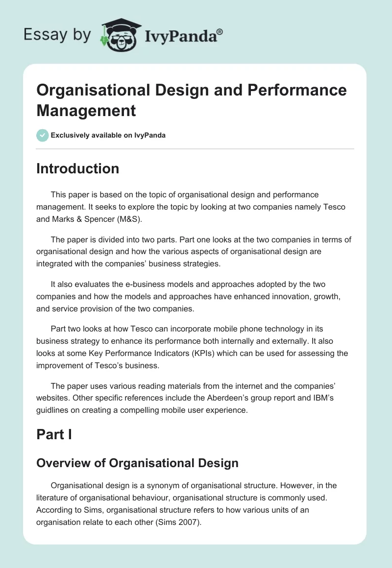 Organisational Design and Performance Management. Page 1