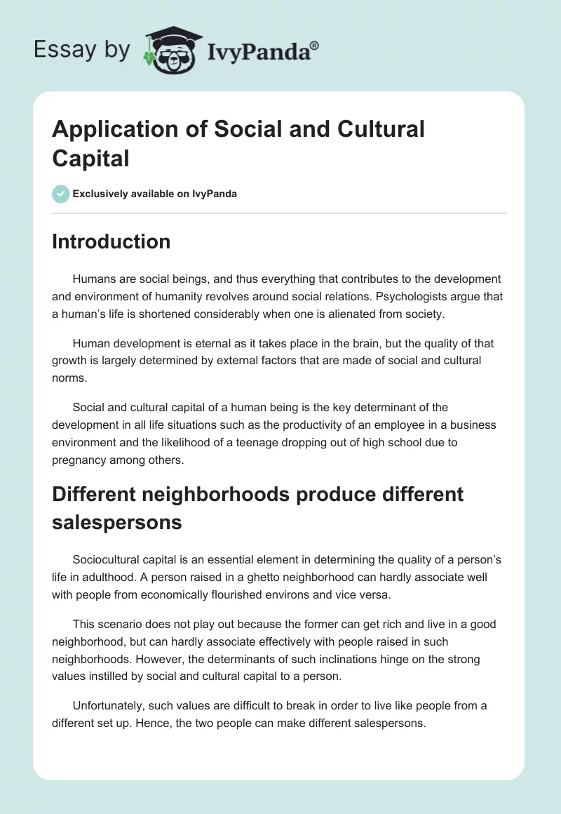 Application of Social and Cultural Capital. Page 1