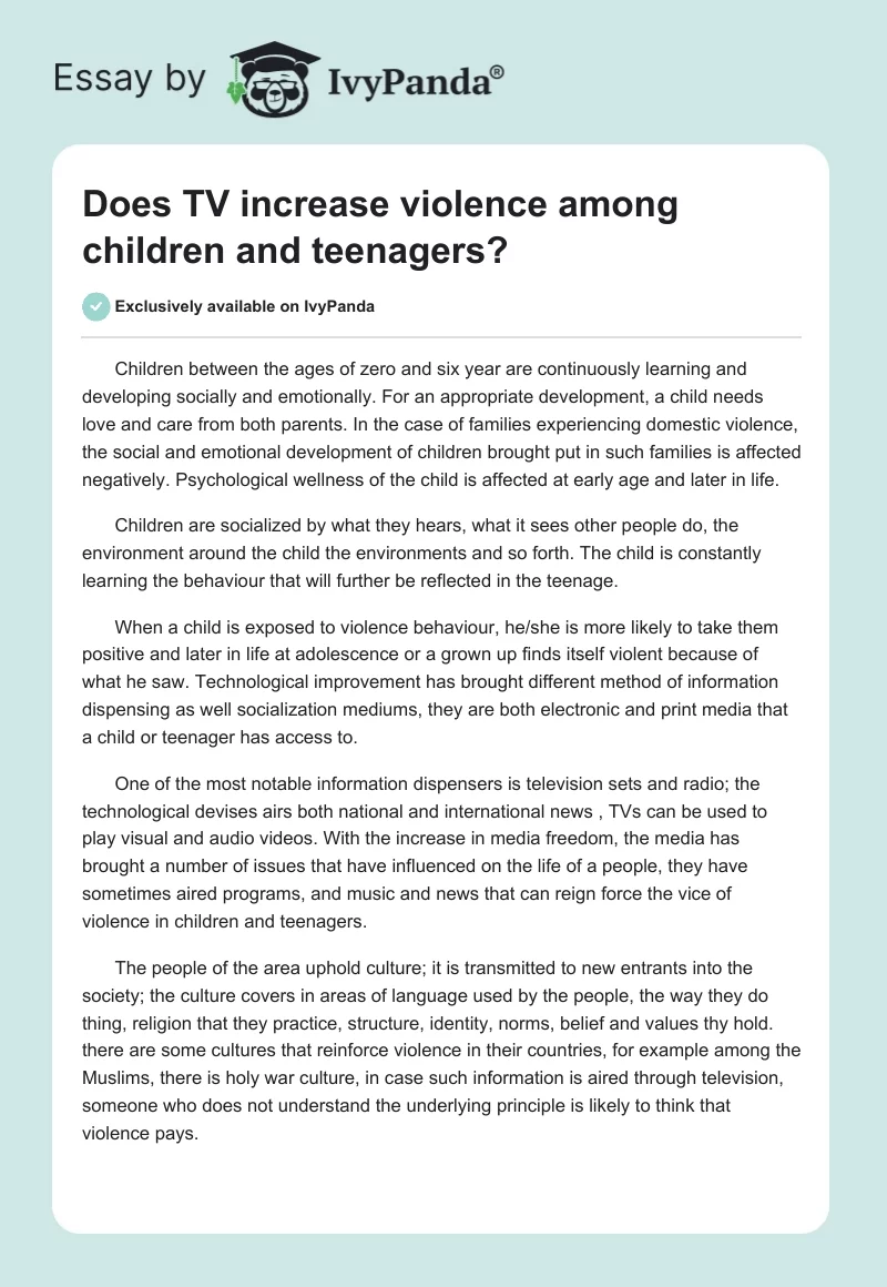 Does TV Increase Violence Among Children and Teenagers?. Page 1