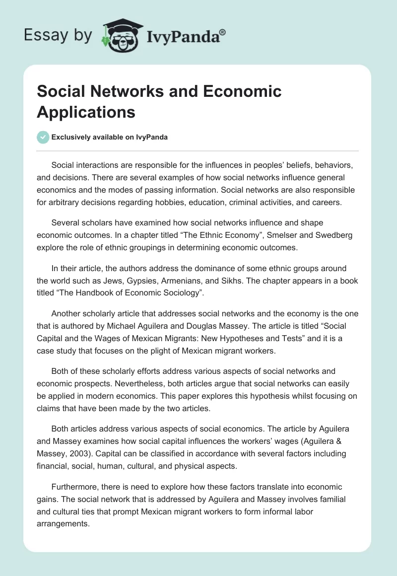 Social Networks and Economic Applications. Page 1