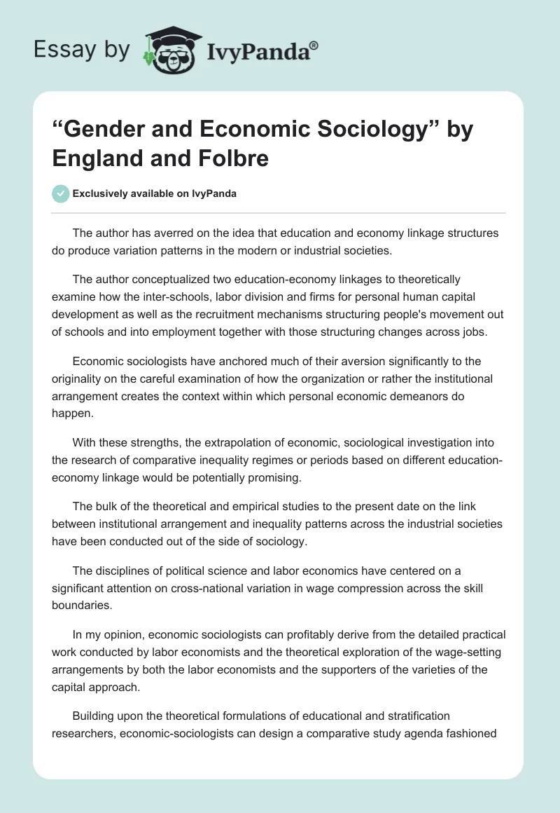 “Gender and Economic Sociology” by England and Folbre. Page 1