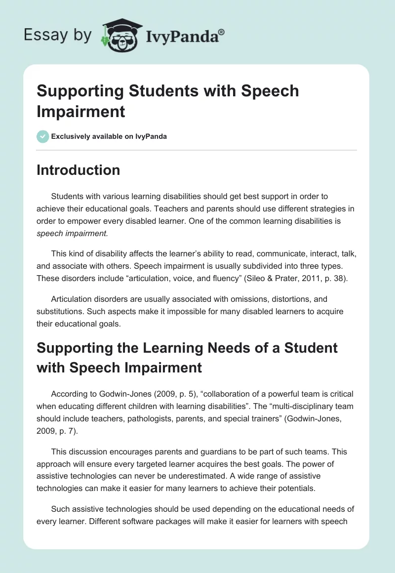 Supporting Students with Speech Impairment. Page 1