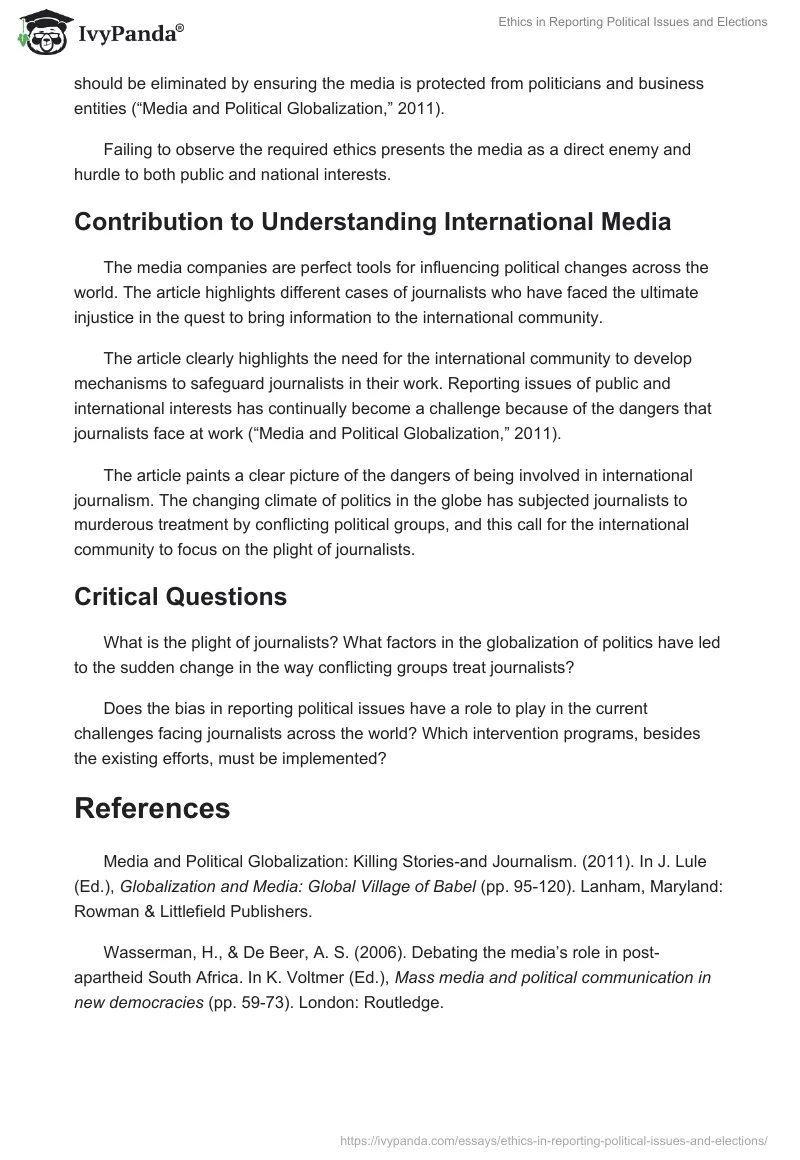 Ethics in Reporting Political Issues and Elections. Page 4