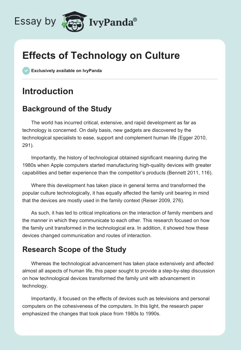 Effects of Technology on Culture. Page 1