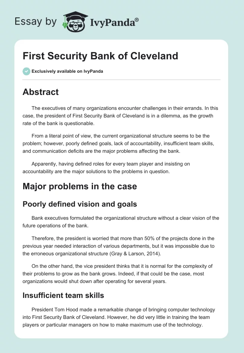 First Security Bank of Cleveland. Page 1