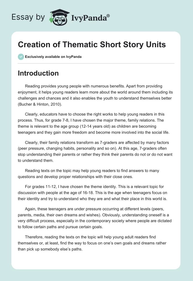 Creation of Thematic Short Story Units. Page 1
