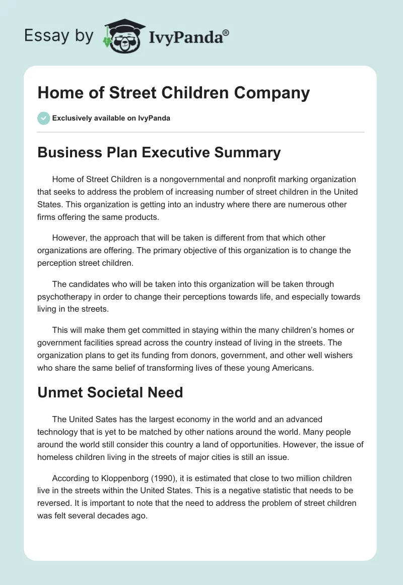 Home of Street Children Company. Page 1