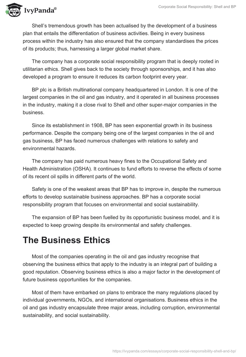 Corporate Social Responsibility: Shell and BP. Page 3