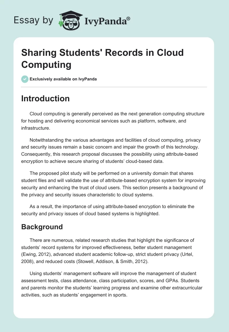 Sharing Students' Records in Cloud Computing. Page 1