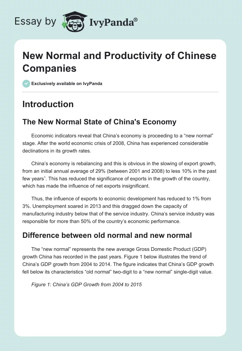 "New Normal" and Productivity of Chinese Companies. Page 1