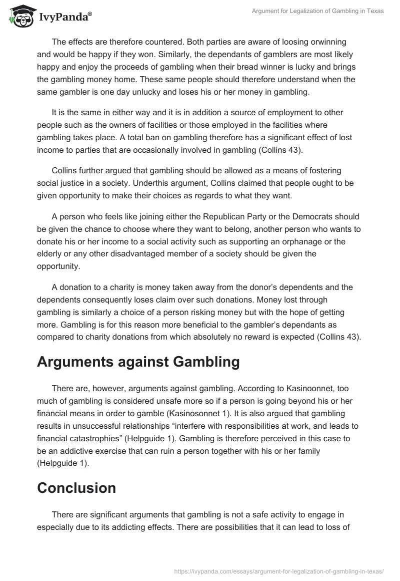 Argument for Legalization of Gambling in Texas. Page 4