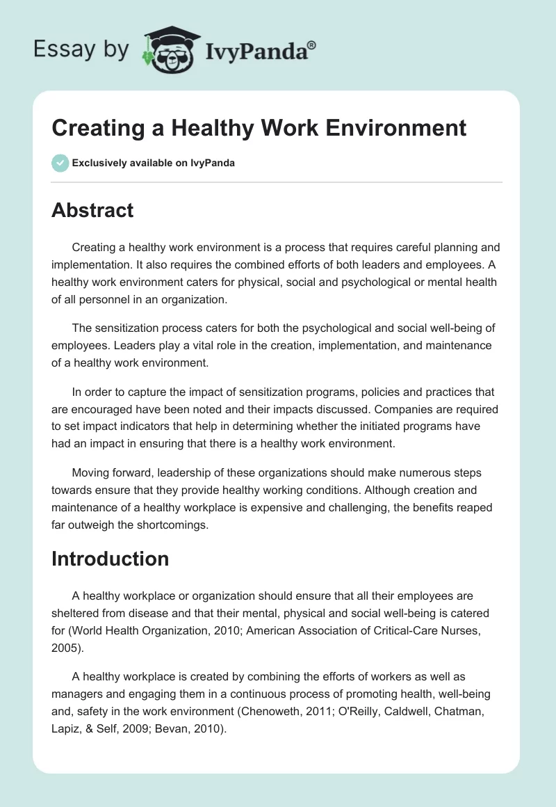 Creating a Healthy Work Environment. Page 1
