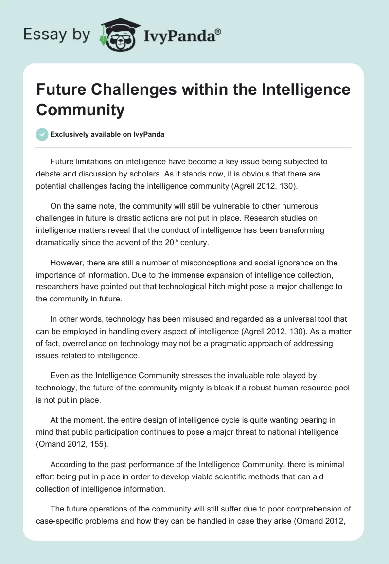 Future Challenges Within the Intelligence Community. Page 1
