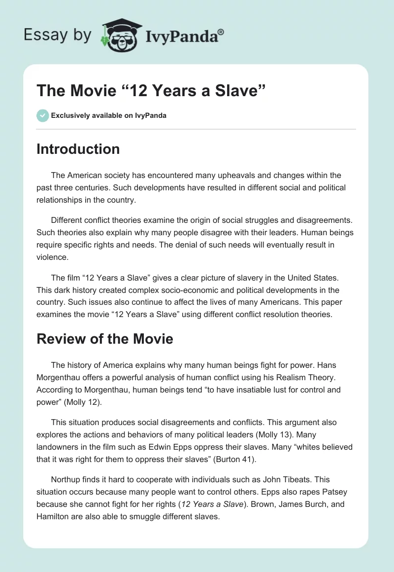 The Movie “12 Years a Slave”. Page 1