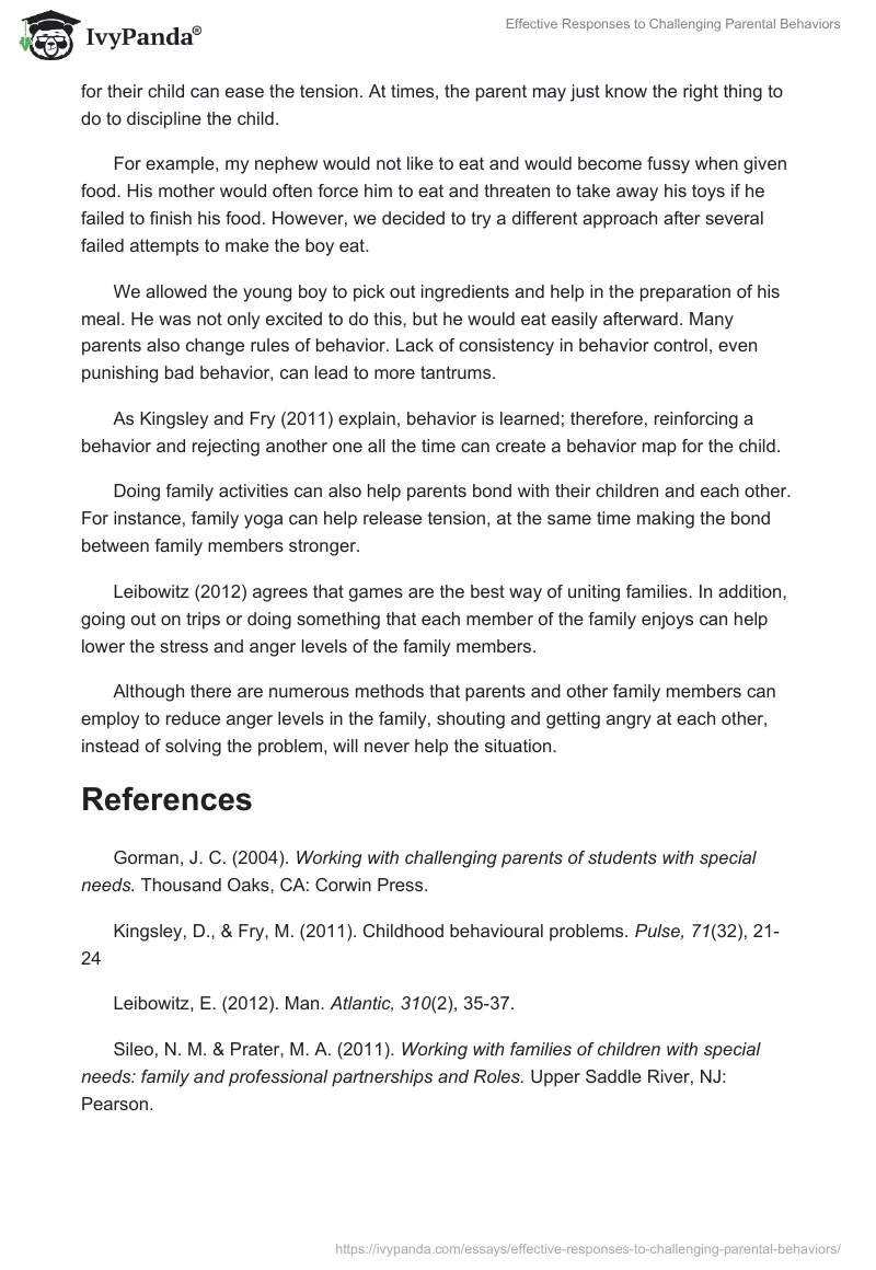 Effective Responses to Challenging Parental Behaviors. Page 2