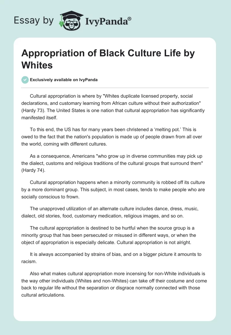 Appropriation of Black Culture Life by Whites. Page 1