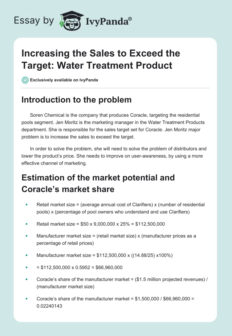 Increasing the Sales to Exceed the Target: Water Treatment Product. Page 1
