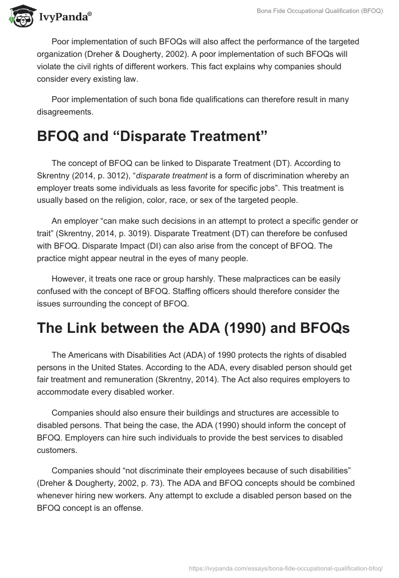 Bona Fide Occupational Qualification (BFOQ). Page 2