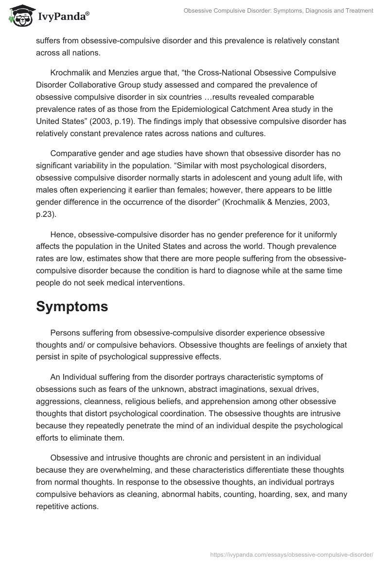 Obsessive Compulsive Disorder: Symptoms, Diagnosis and Treatment. Page 2
