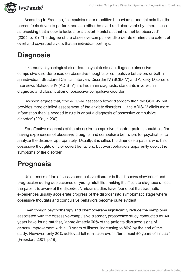 Obsessive Compulsive Disorder: Symptoms, Diagnosis and Treatment. Page 3