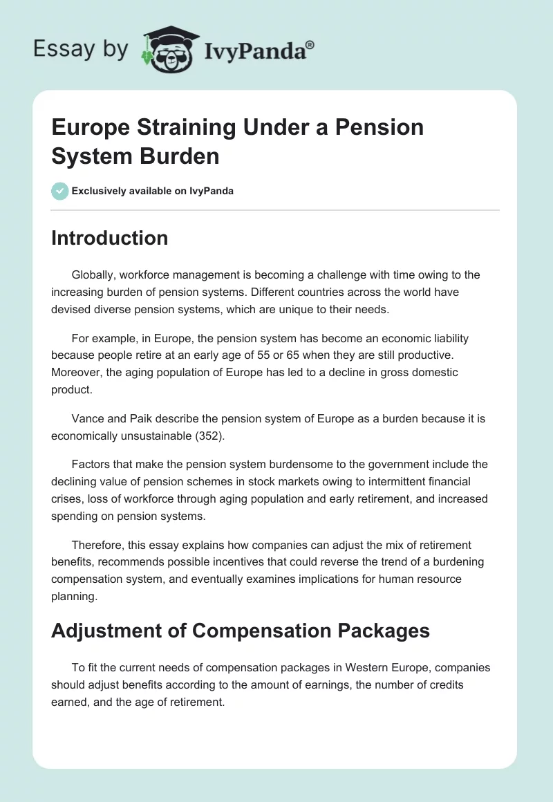 Europe Straining Under a Pension System Burden. Page 1