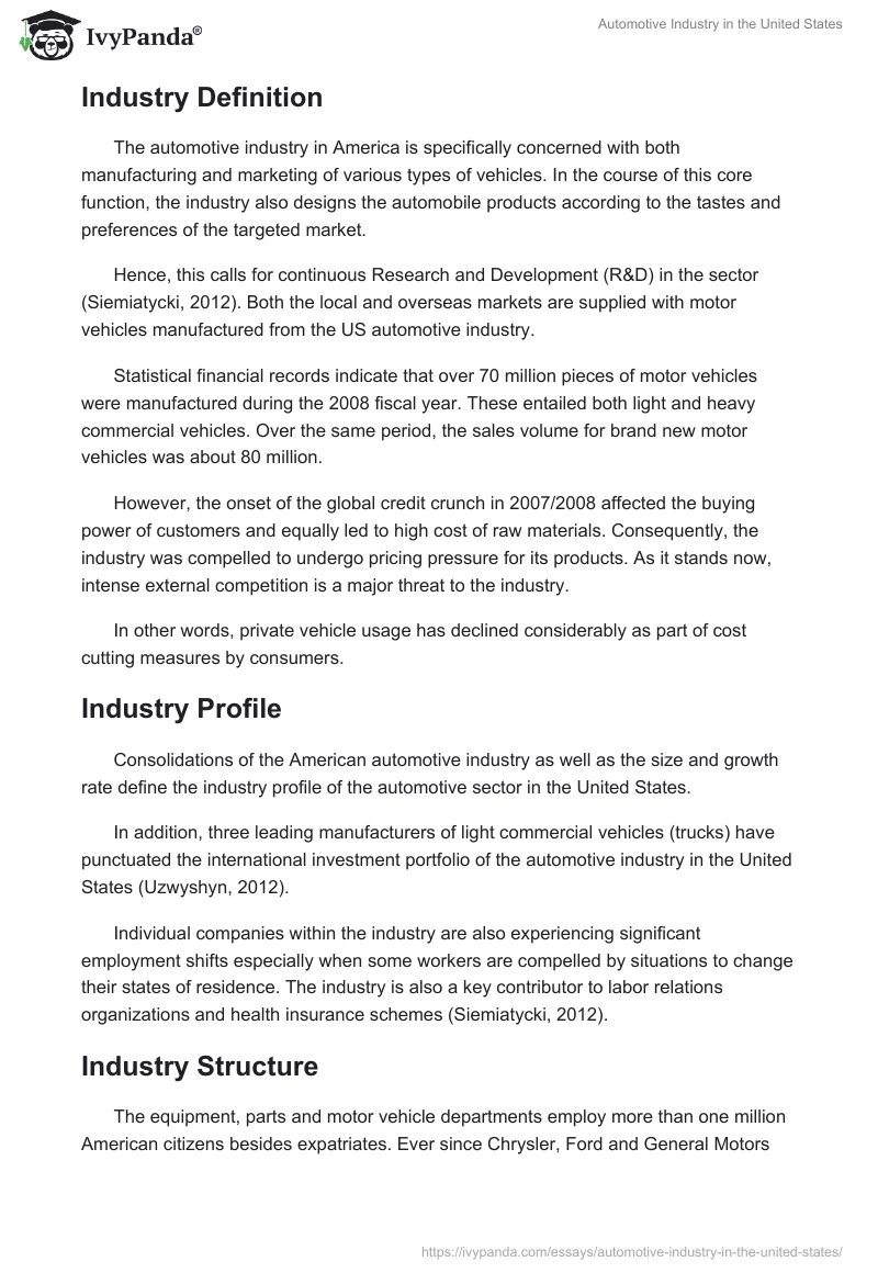 Automotive Industry in the United States. Page 3