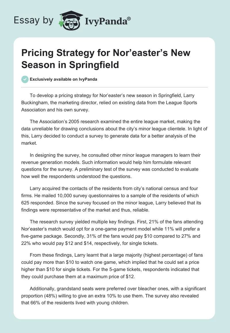 Pricing Strategy for Nor’easter’s New Season in Springfield. Page 1