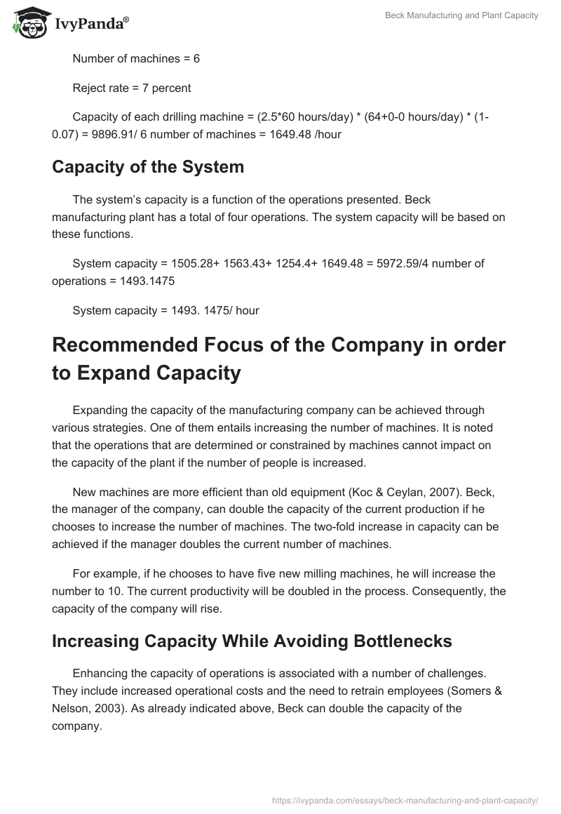 Beck Manufacturing and Plant Capacity. Page 3
