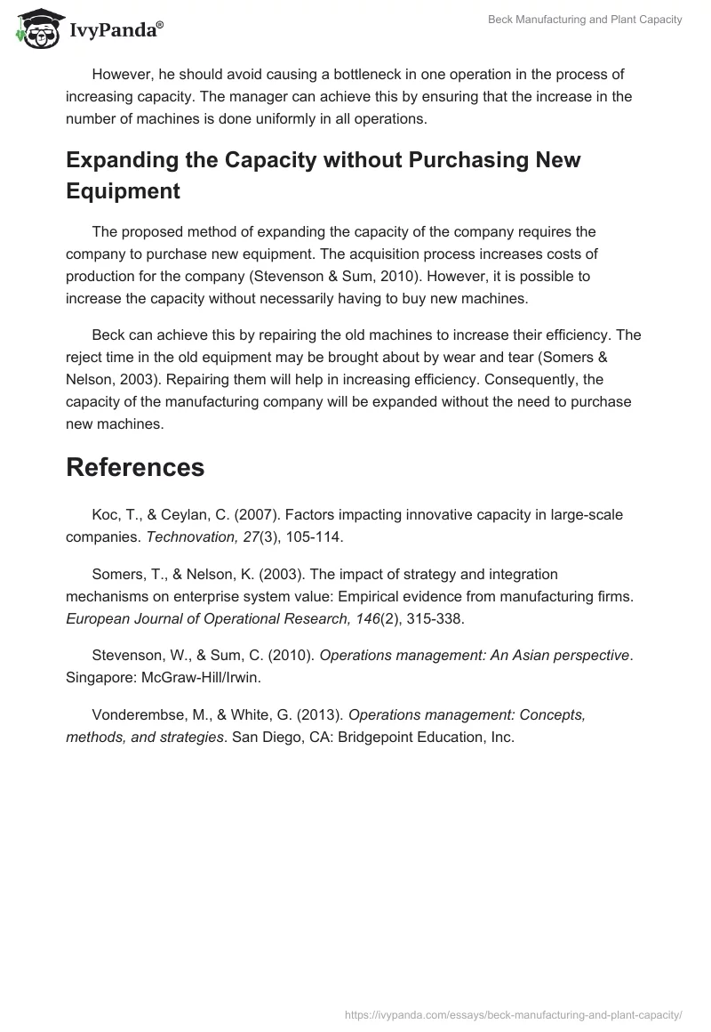 Beck Manufacturing and Plant Capacity. Page 4