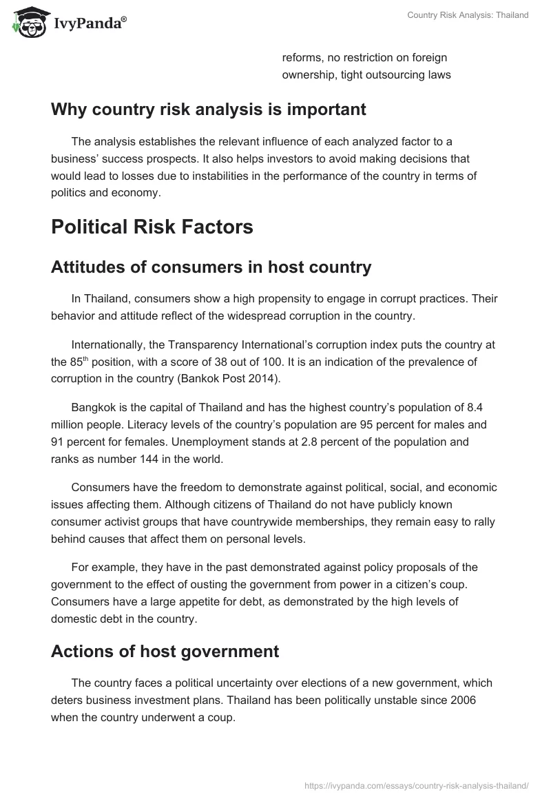 Country Risk Analysis: Thailand. Page 3