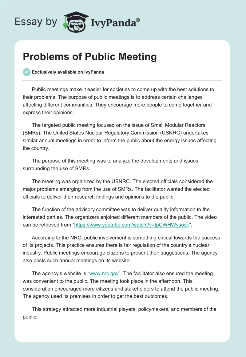 Problems of Public Meeting. Page 1