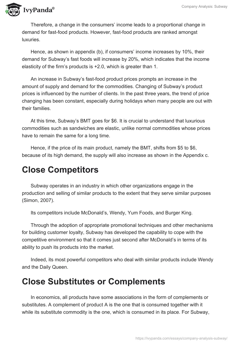 Company Analysis: Subway. Page 5
