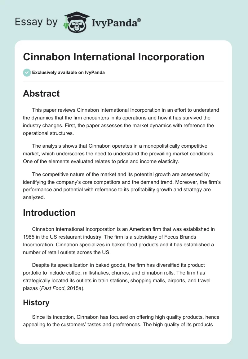 Cinnabon International Incorporation. Page 1