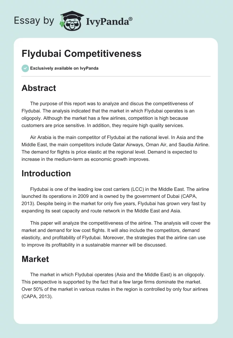 Flydubai Competitiveness. Page 1