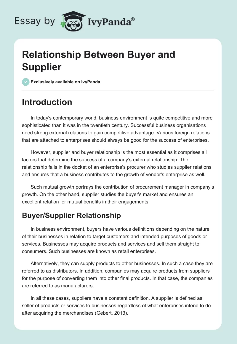 Relationship Between Buyer and Supplier . Page 1
