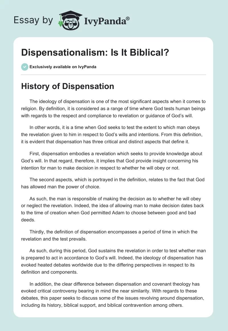 Dispensationalism: Is It Biblical?. Page 1